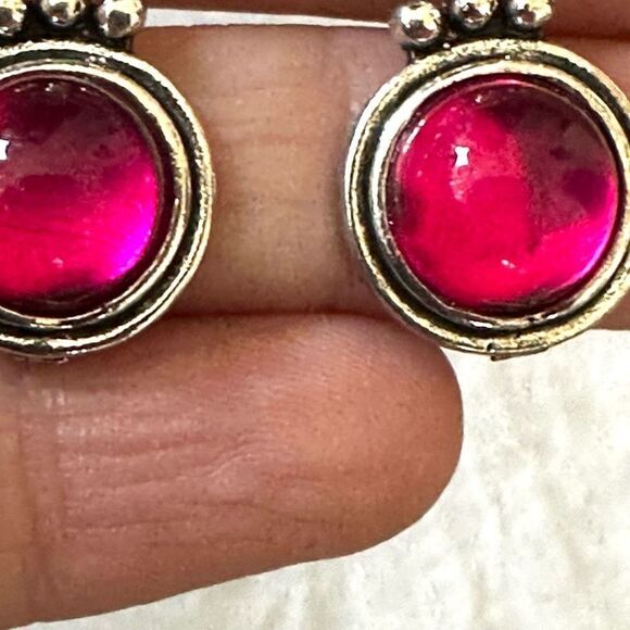 Pink and silver drop earrings - Picture 8 of 10